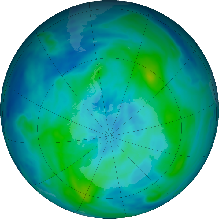 Antarctic ozone map for 22 March 2020